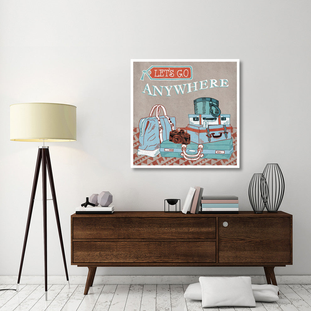"Adventure Love Suitcase" Digital Paper Print by Mary Urban, 42"x42"