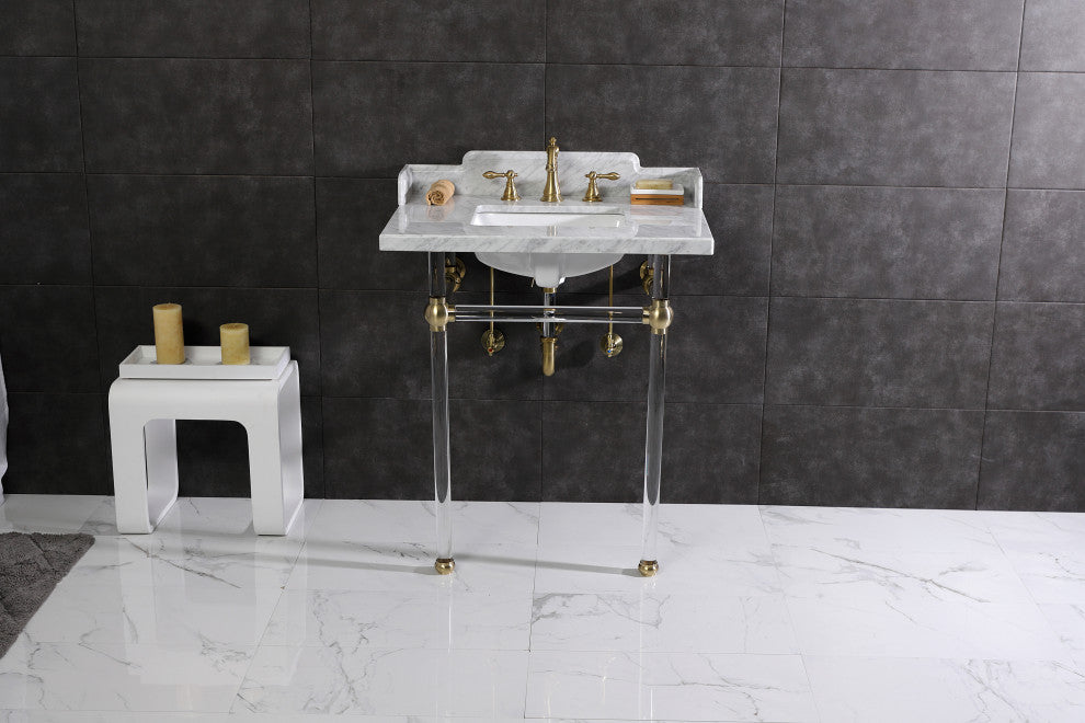 Kingston Brass LMS30MASQ7 30" Carrara Marble Console Sink, Acrylic Legs