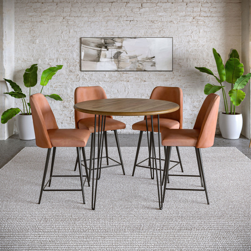 Maddox Faux Leather Upholstered Counter Height Barstool (Set of 2) - Light Brown