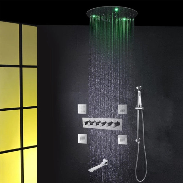 Led Thermostatic Ceiling Mount Led Rainfall Shower System Chrome Polished