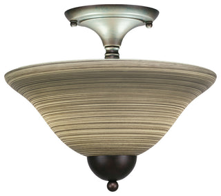 Semi-Flush With 2 Bulbs, 12" Gray Linen Glass