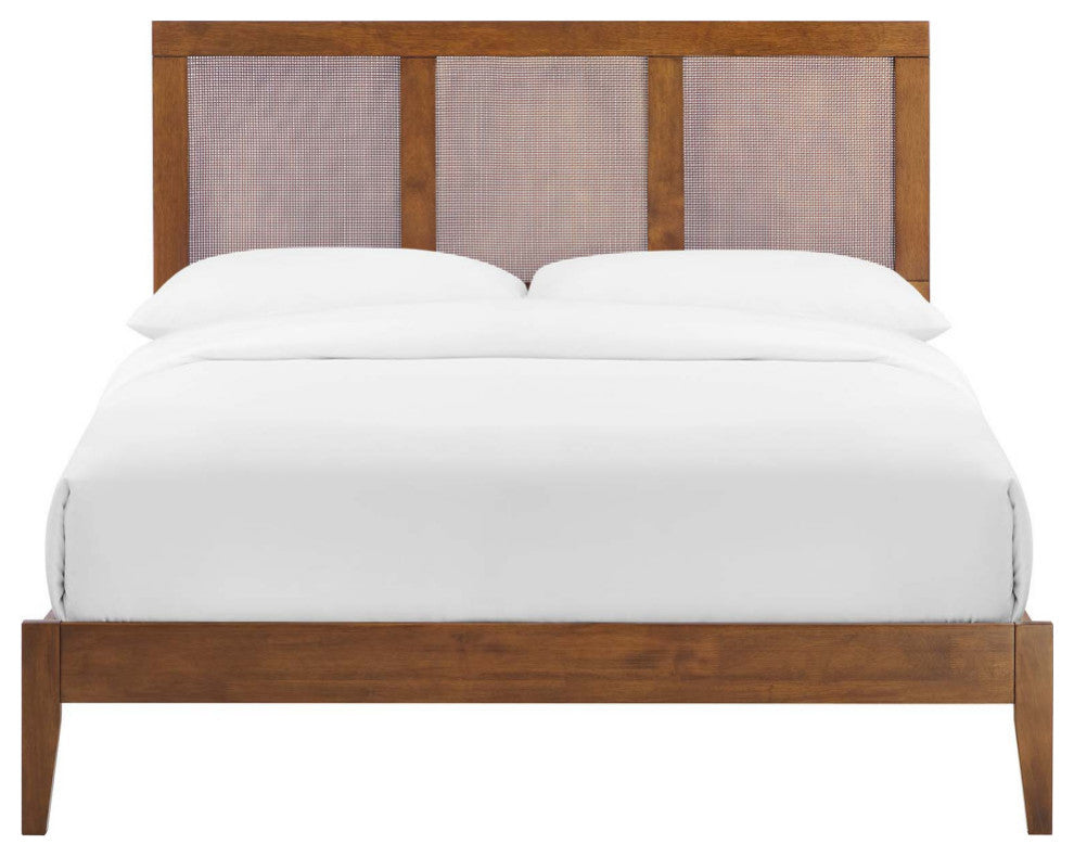 Sirocco Rattan and Wood Full Platform Bed, Walnut