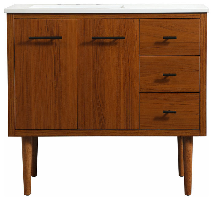 Home Living 22" Midcentury Modern Teak-Light Bathroom Vanity