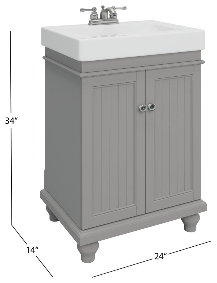 The Monroe Bathroom Vanity, Single Sink, 24", Gray, Freestanding