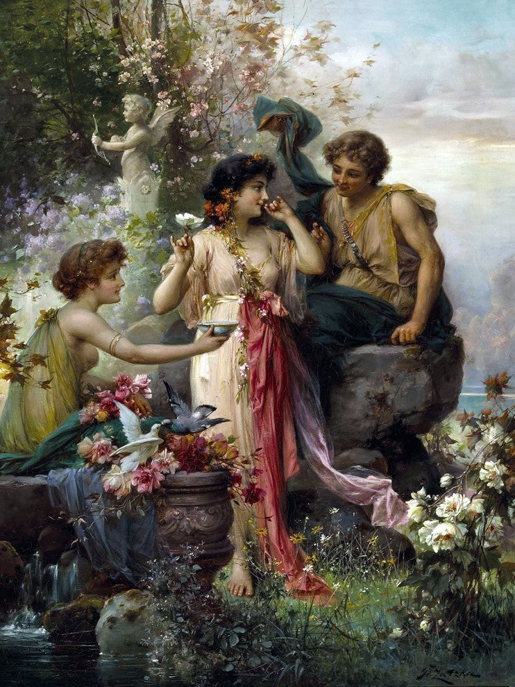 Tile Mural Landscape People Flowers and Doves Hans Zatzka, 6"x8", Matte