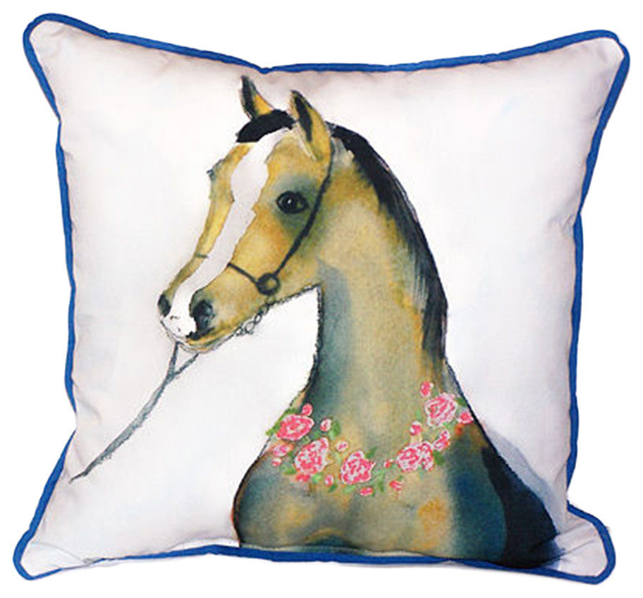 Betsy Drake Horse and Garland Extra Large 22 X 22 Indoor / Outdoor Pillow