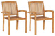 Vidaxl Stacking Garden Dining Chairs 2-Piece Set Solid Teak Wood