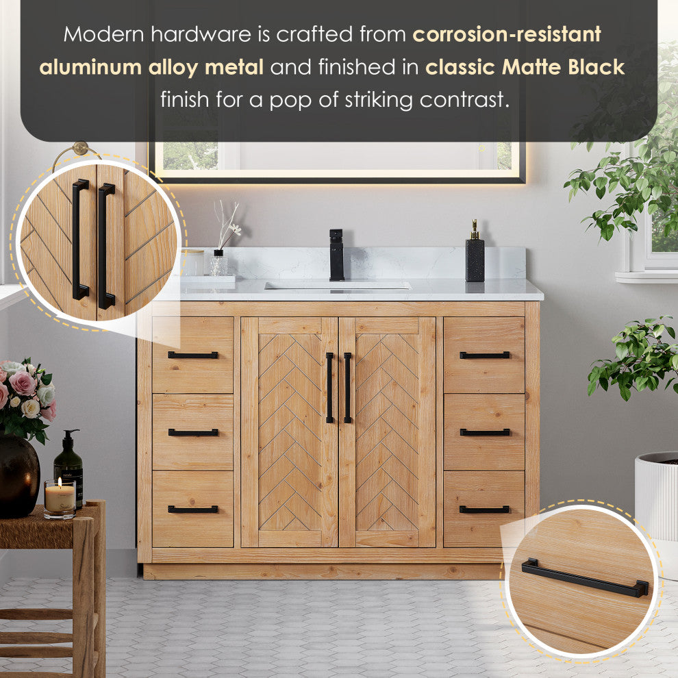 Anais Vanity Grain White Engineered Stone Countertop, Light Brown, 48", No Mirror