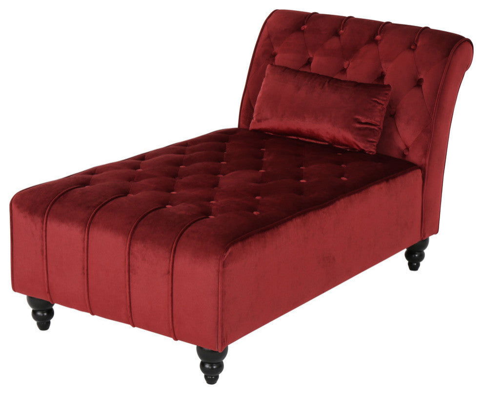 GDF Studio Rafaela Tufted New Velvet Chaise Lounge, Garnet