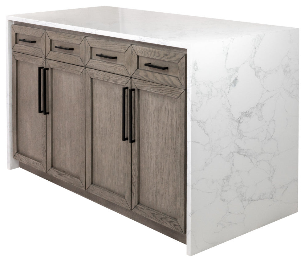 Palisade 60" Kitchen Island, Gray Oak, Engineered Marble