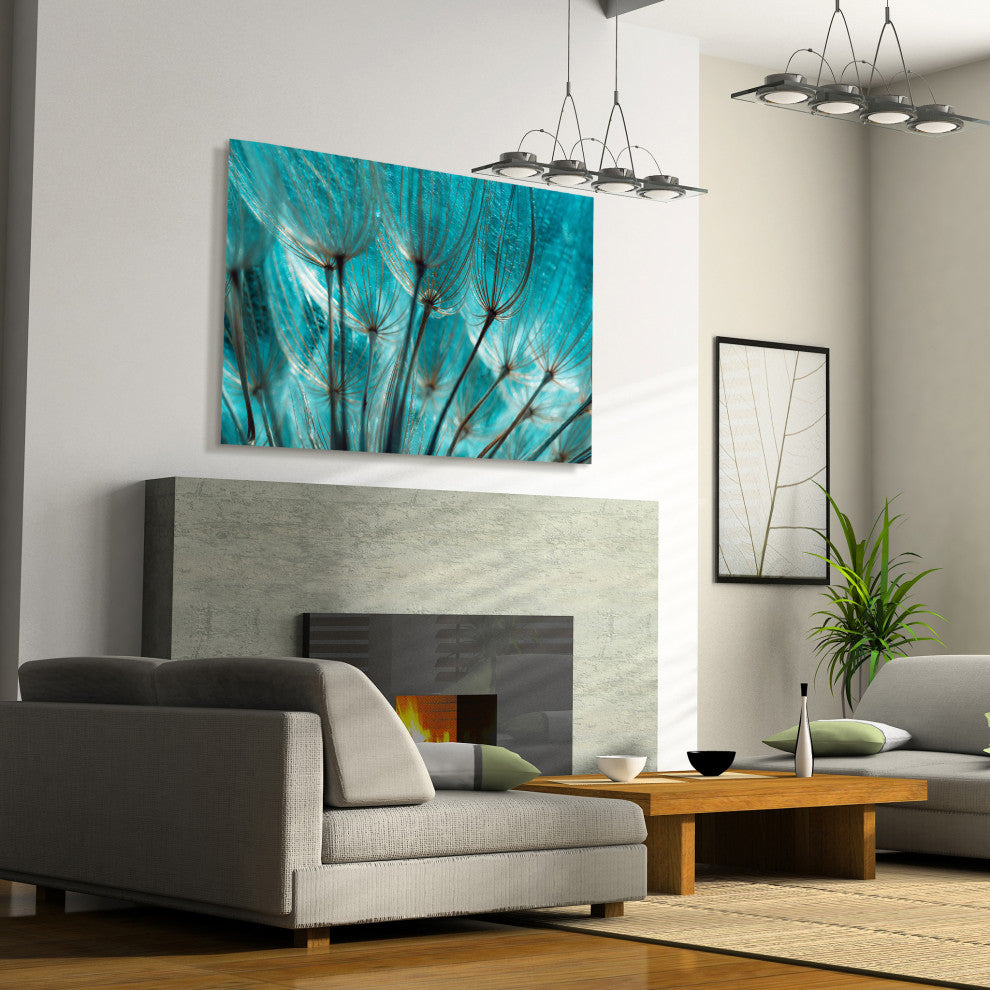 "Dandelion" Flower Wall Art Printed on Unframed Free Floating Tempered Glass