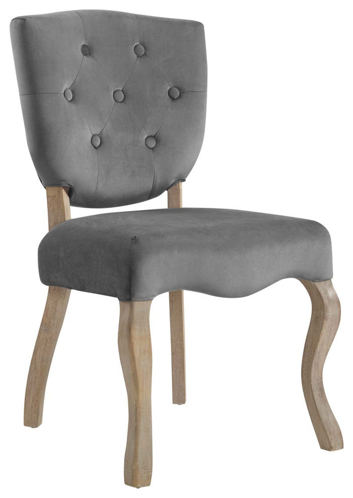 Array Vintage French Velvet Dining Side Chair, Gray