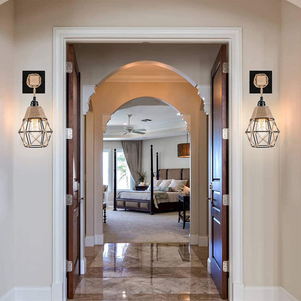 Farmhouse Wall Sconce Black Rust Cage Wall Light Fixture