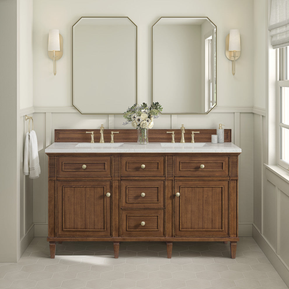 Lorelai 60" Double Vanity, Mid-Century Walnut, 3 CM Lime Delight Top