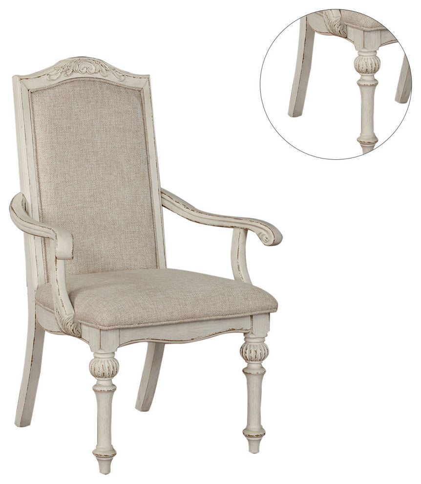 Set of 2 Padded Dining Chairs, Antique White