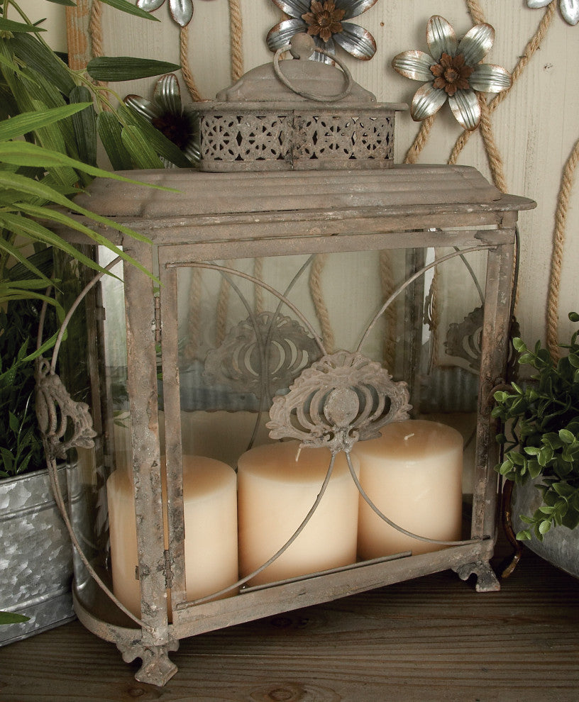 Brown Iron Rustic Candle Holder Lantern, 18" x 15" x 6" 52923