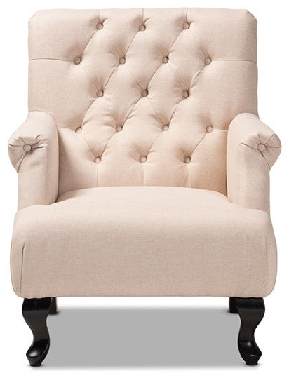 Belan Classic and Traditional Beige Fabric Upholstered Button Tufted Armchair