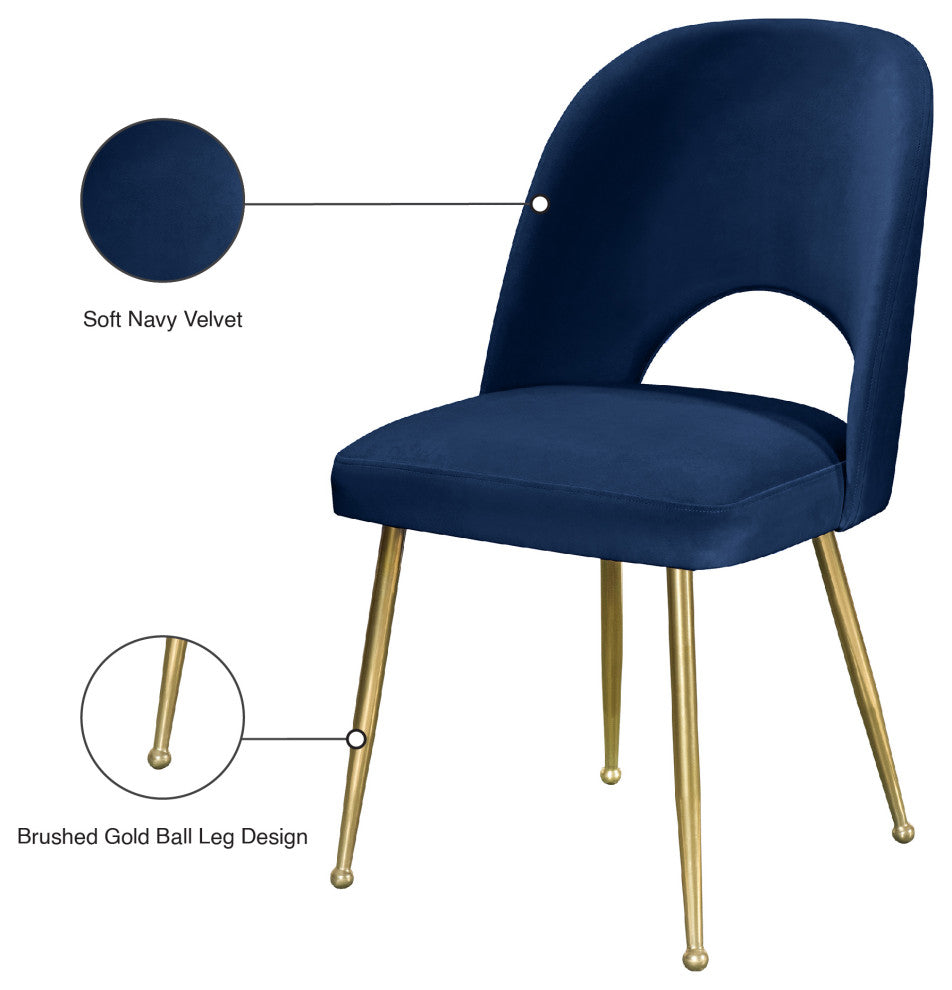 Logan Velvet Dining Chairs With Brushed Gold Legs (Set of 2), Navy