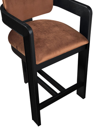 Sacha Upholstered Bar and Counter Stool, Cognac, Velvet, Black