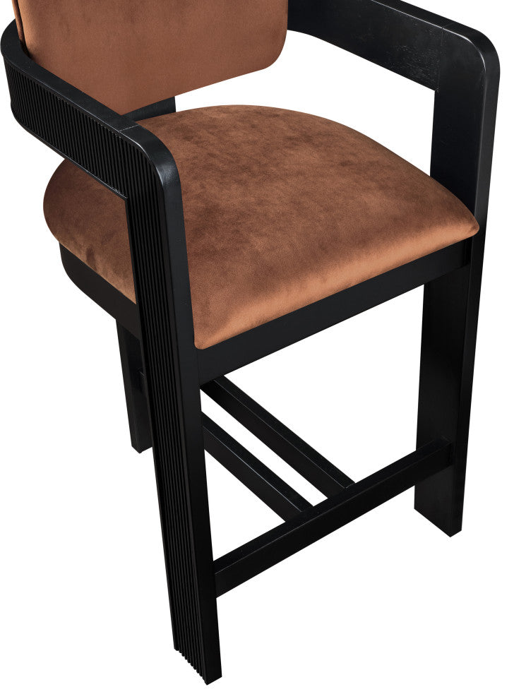 Sacha Upholstered Bar and Counter Stool, Cognac, Velvet, Black