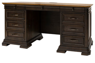 Executive Credenza, Desk With Solid Wood Plank Top, Fully Assembled, Brown