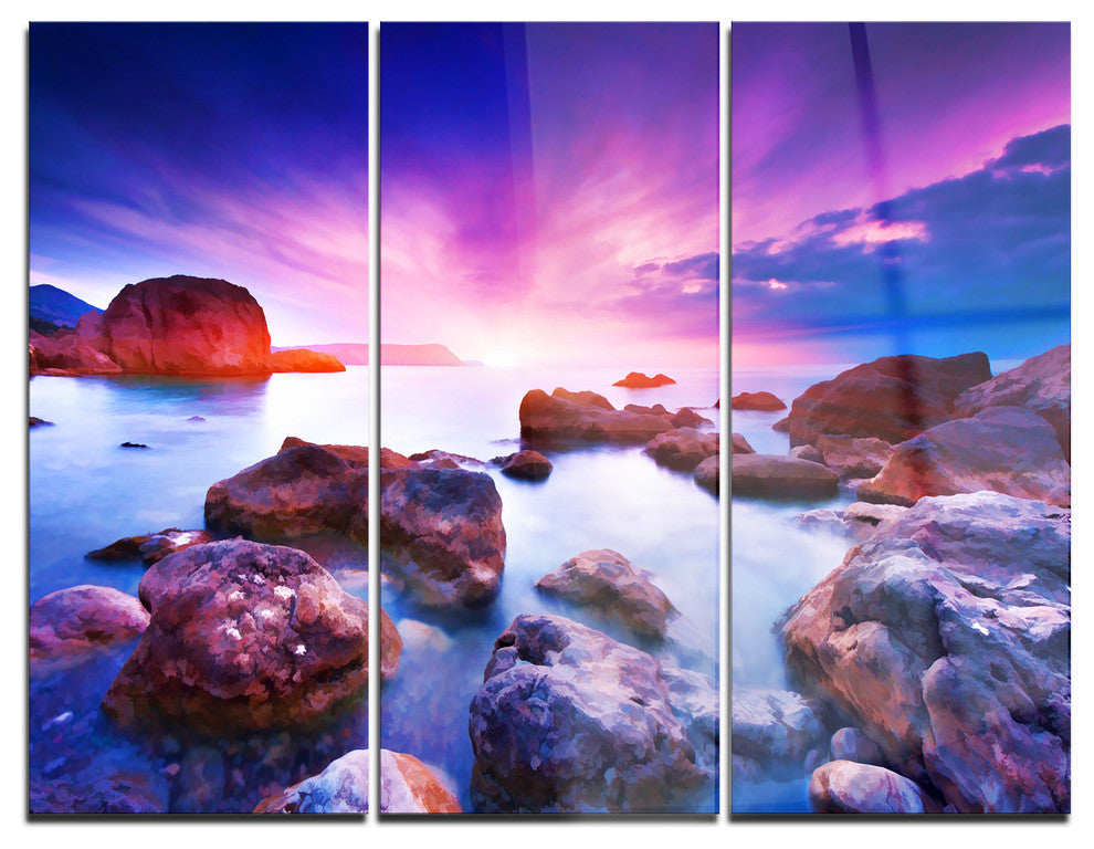 "Colorful Summer Sea" Painting Metal Wall Art, 3 Panels, 36"x28"