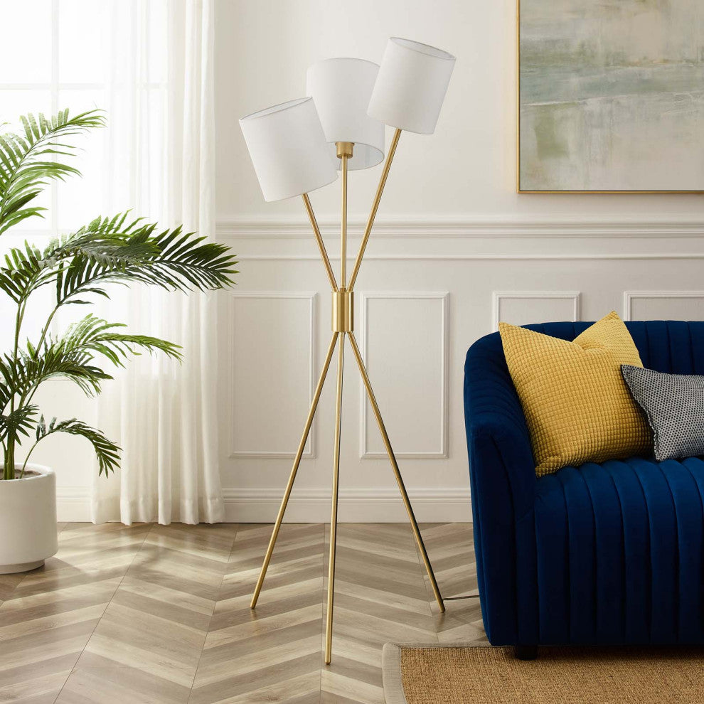 Floor Lamp Light, Gold, Brass, Modern, Mid Century Cafe Bistro Hospitality