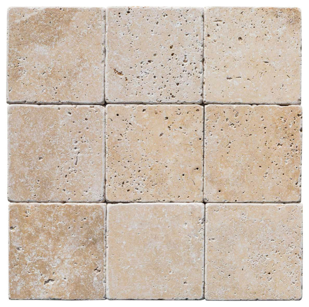 Classic Travertine Tiles - Tumbled - 4"x4"x3/8", 130 Sqft Boxed