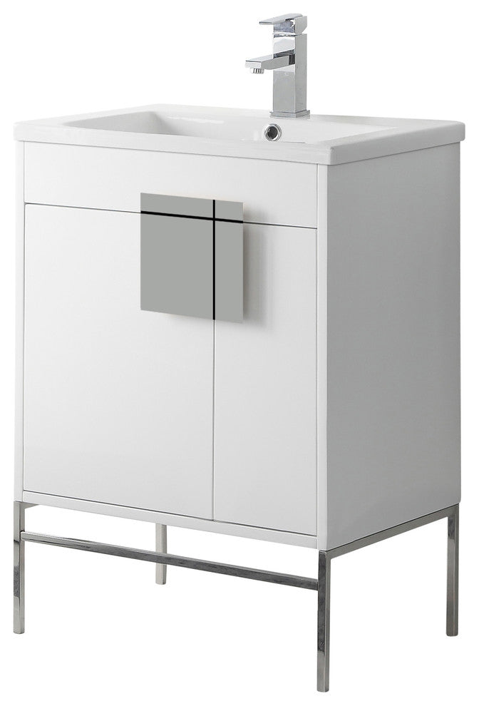 Bathroom Vanity Set, Matte White Paint, 24", Polished Chrome Hardware