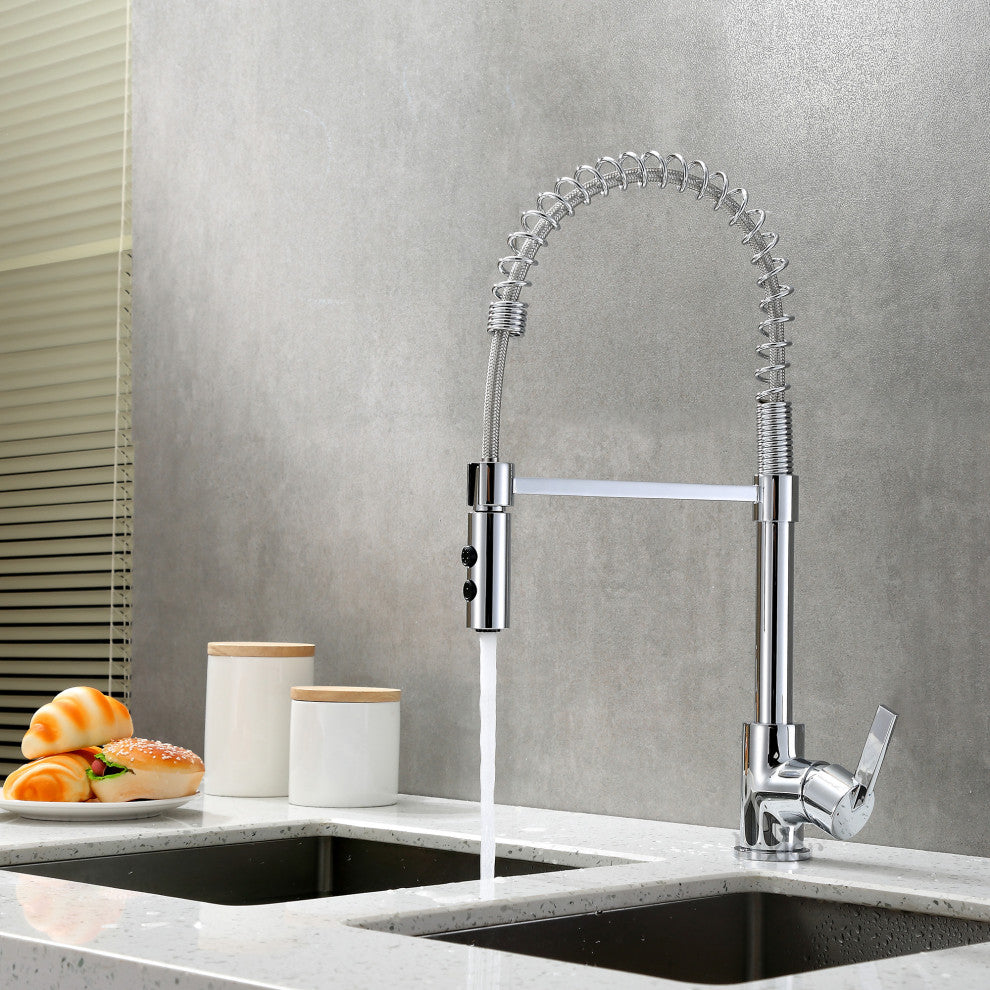 Luxier KTS22-T Single-Handle Pull-Down Sprayer Kitchen Faucet, Chrome