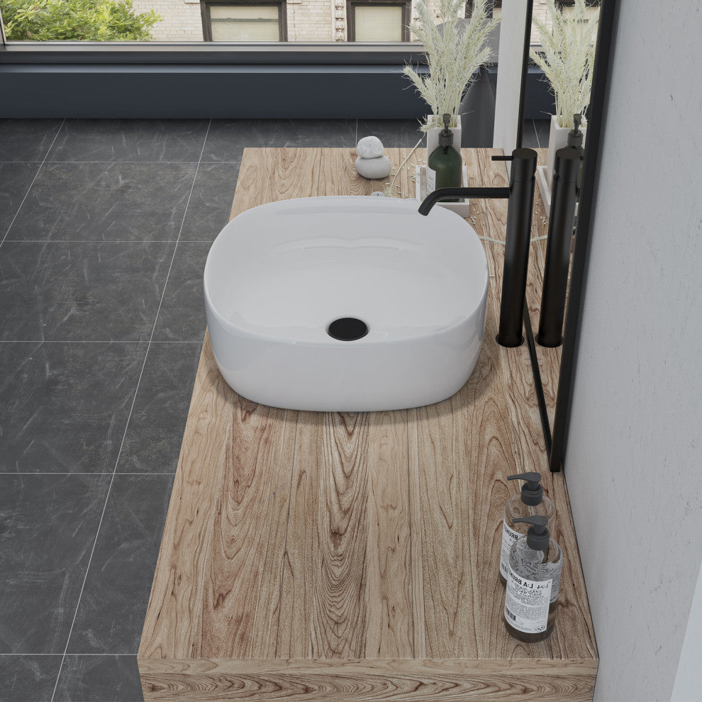 16x16" Square White Finish Ceramic Bathroom Vessel Sink