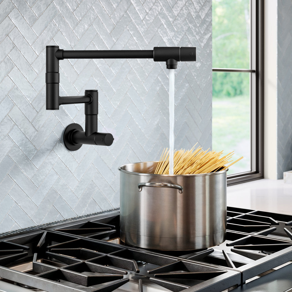 KRAUS Bolden 2 Handle Wall Mount Pot Filler Faucet, Retractable Arm, MB