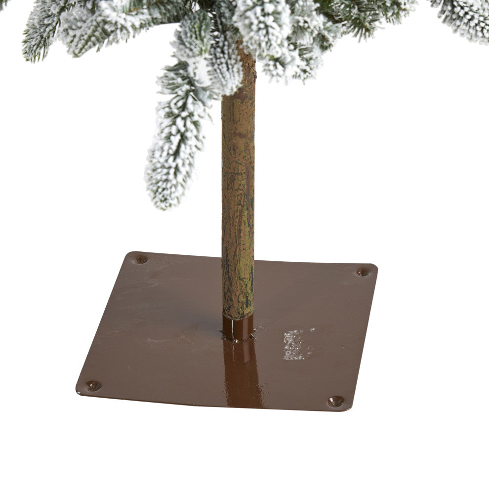 5.5' Flocked Washington Alpine Xmas Faux Tree W/White Lights & Bendable Branches