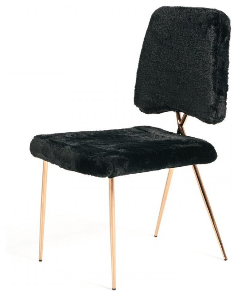 Set of 2 Glam Modern Black Faux Fur Dining Chairs