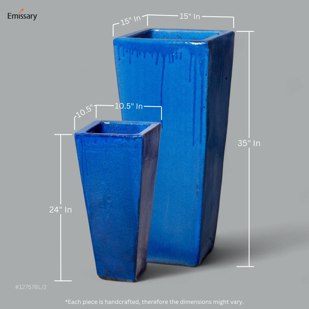 Square Tall Planter, Blue, Large