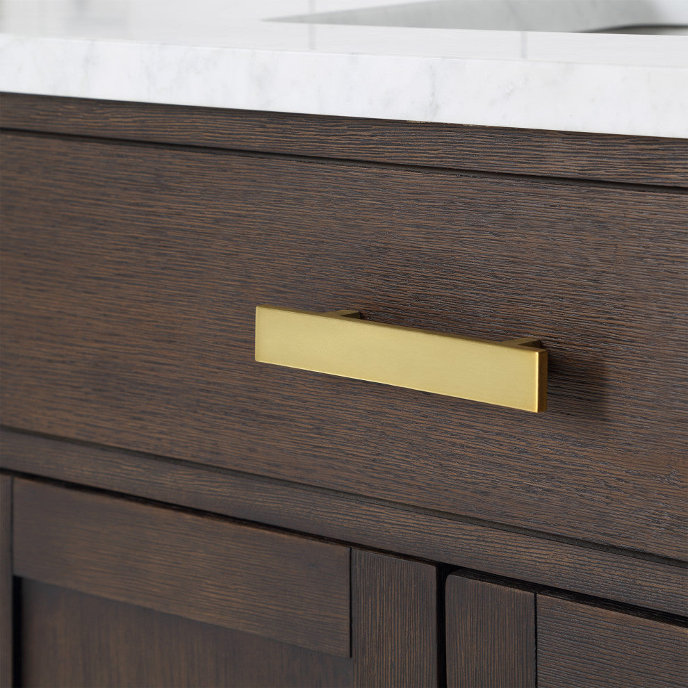 Water Creation Chestnut 72" Bath Vanity, Brown Oak, Satin Gold Hardware, With Mirror(s) and Faucet(s)