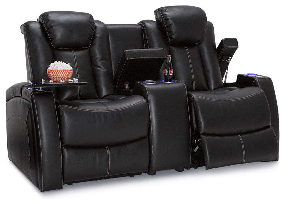 Seatcraft Omega Home Theater Seating Sofa Power Recline Powered Headrests, Black, Loveseat With Storage Console