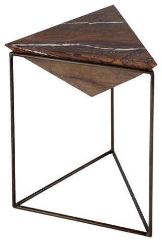 Addis 16.5 in. W Triangular Marble and Iron Pyramid Side Table