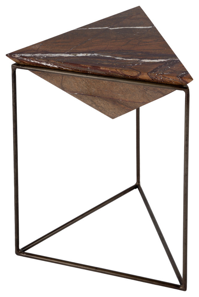 Addis 16.5 in. W Triangular Marble and Iron Pyramid Side Table