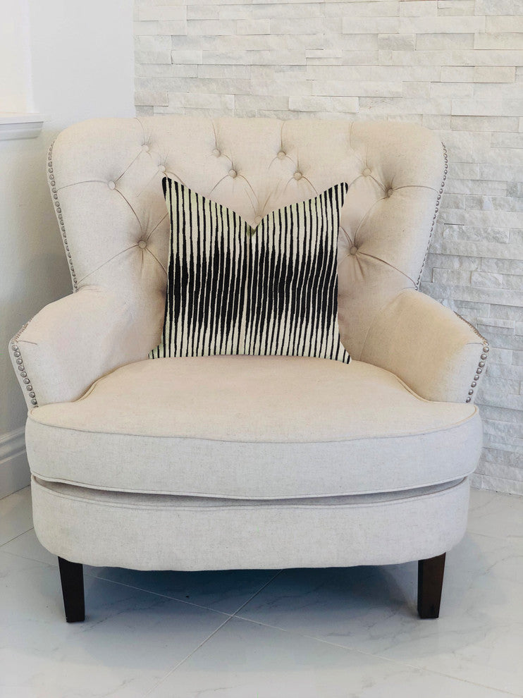 Black Crystal Luxury Throw Pillow in Black and Beige Tones, 24"x24"