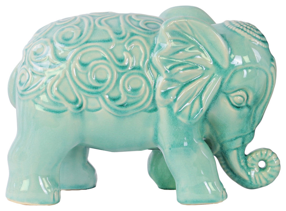 Ceramic Standing Elephant Figurine, Sky Blue
