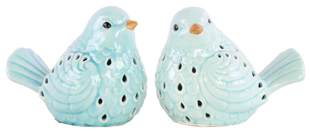 Ceramic Bird Figurines, 2-Piece Set, Sky Blue