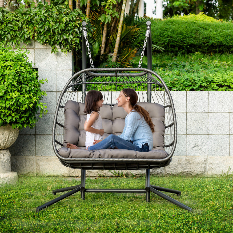Outdoor Wicker X-Large Double Swing Chair Hanging Egg Chair With Cushion
