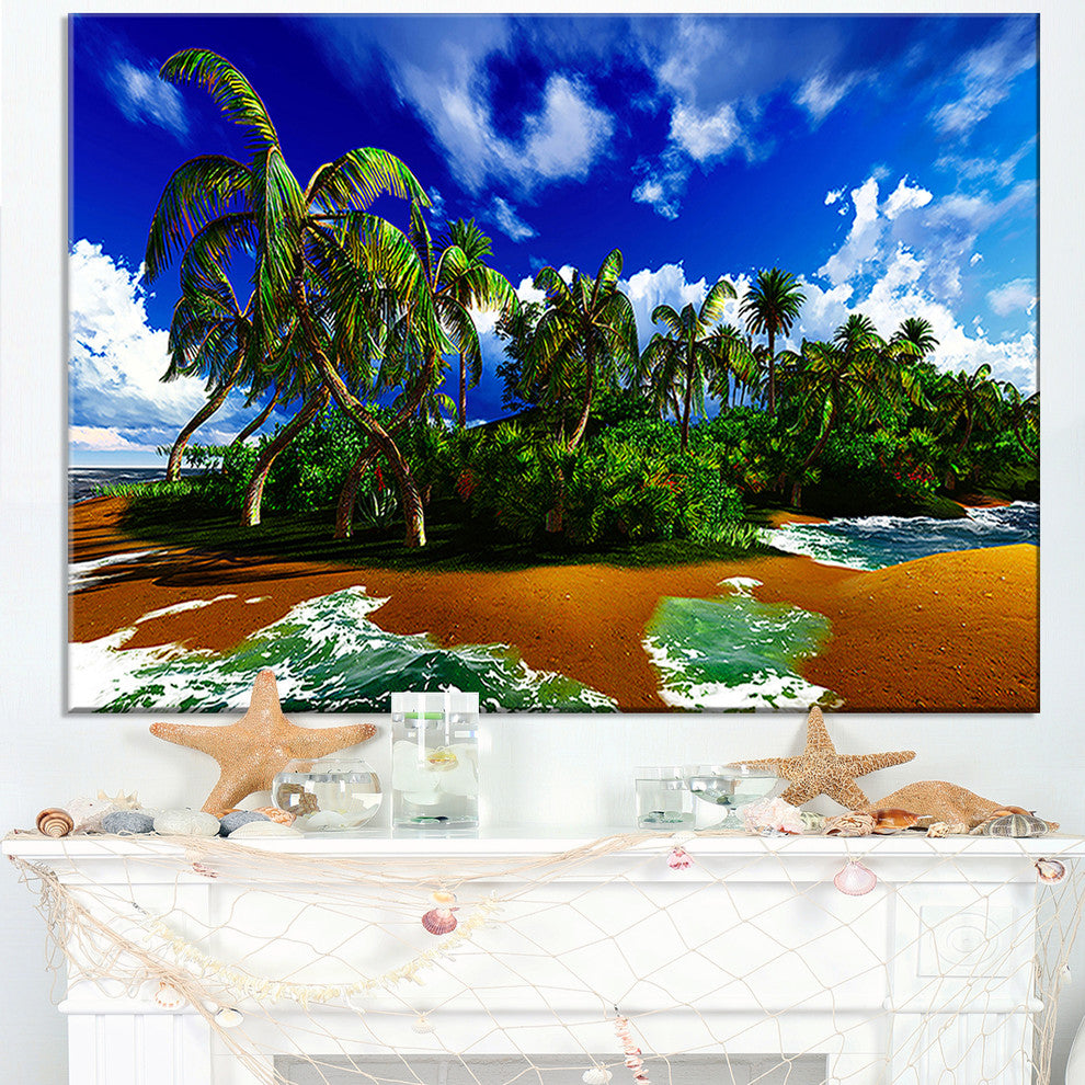 "Paradise Beach in Hawaii Island" Modern Seascape Canvas Artwork, 32"x16"