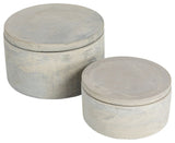 Gray Round Decorative Cement Boxes With Lids, 2-Piece Set