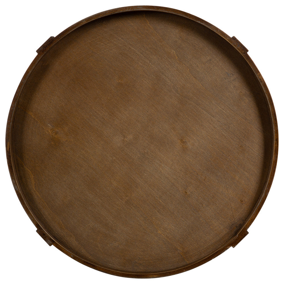 Bellport Round Wood Side Table with Shelf, Rustic Brown