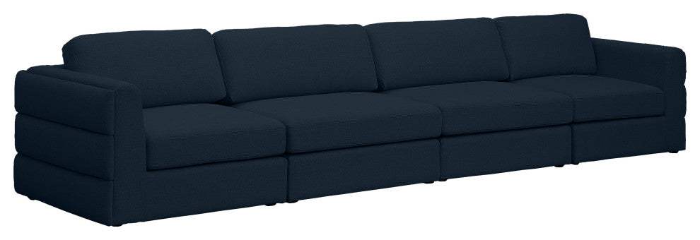 Beckham Linen Textured Fabric Upholstered 4-Piece Modular Sofa, Navy