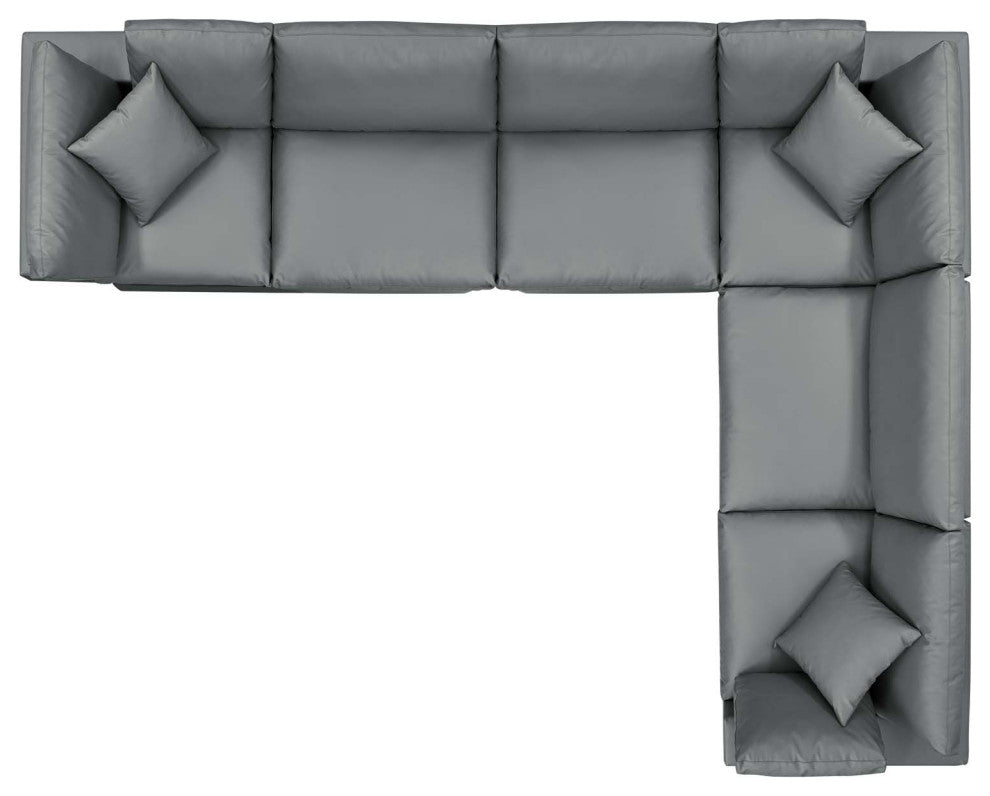 Sectional Sofa Set, Faux Vegan Leather, Gray, Modern, Lounge Hospitality
