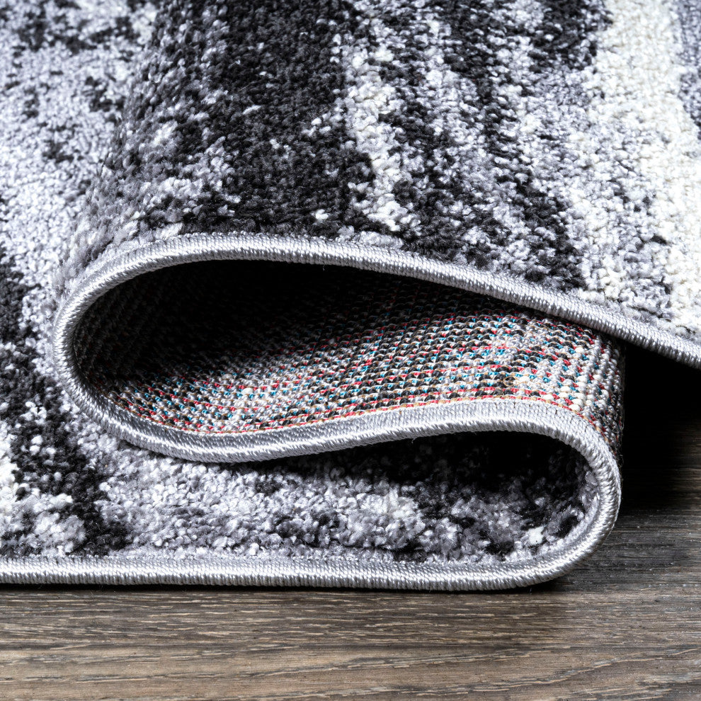 Viscon Abstract Marble Contemporary Light Gray/Black 2 ft. x 10 ft. Runner Rug