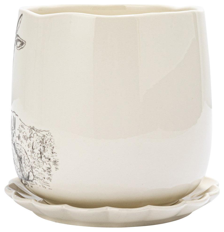 6.5" Round Stoneware Planter, Holds 5" Pot, White, Charcoal, Set of 2
